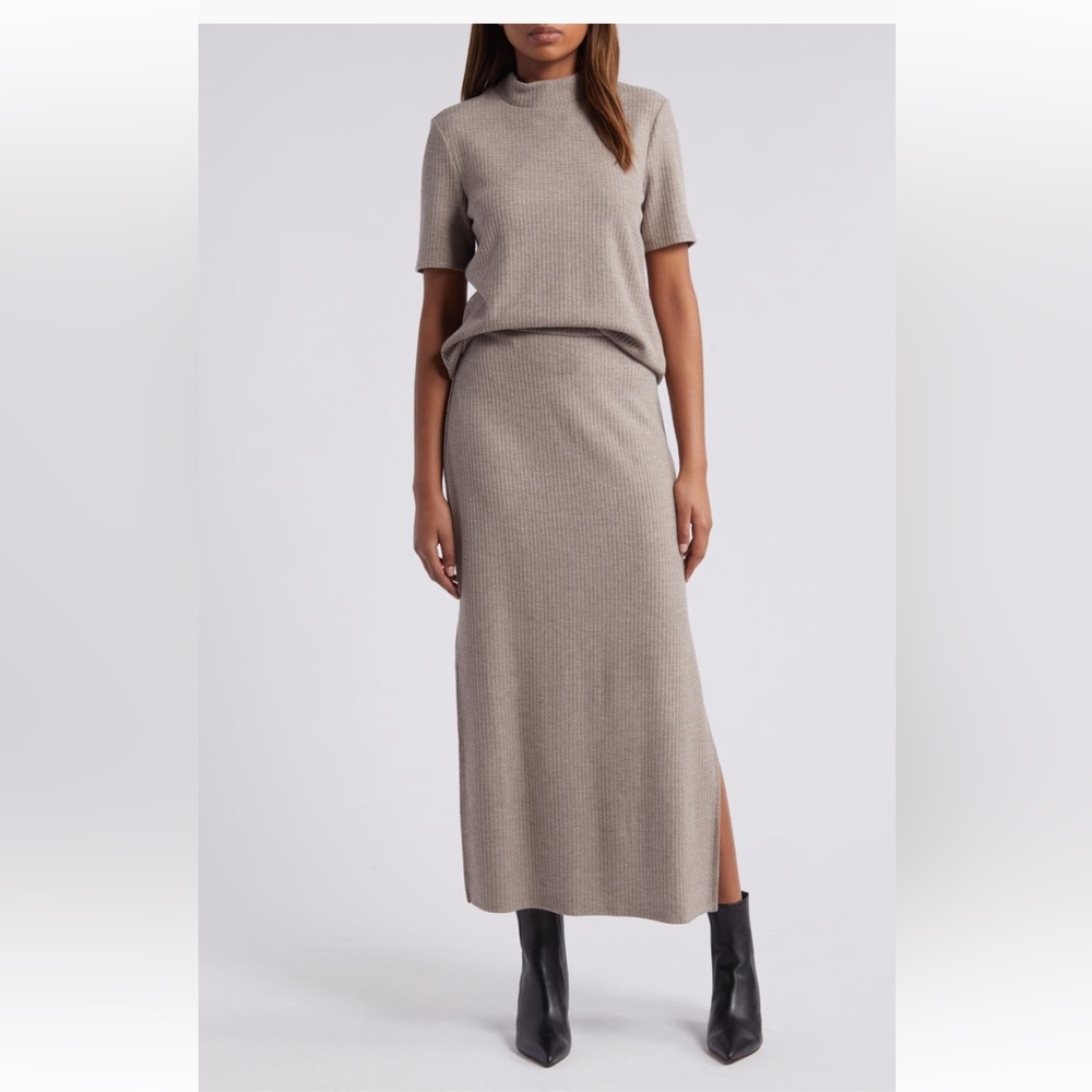 Halogen Rib Mock Neck Top and Sweater Skirt Set